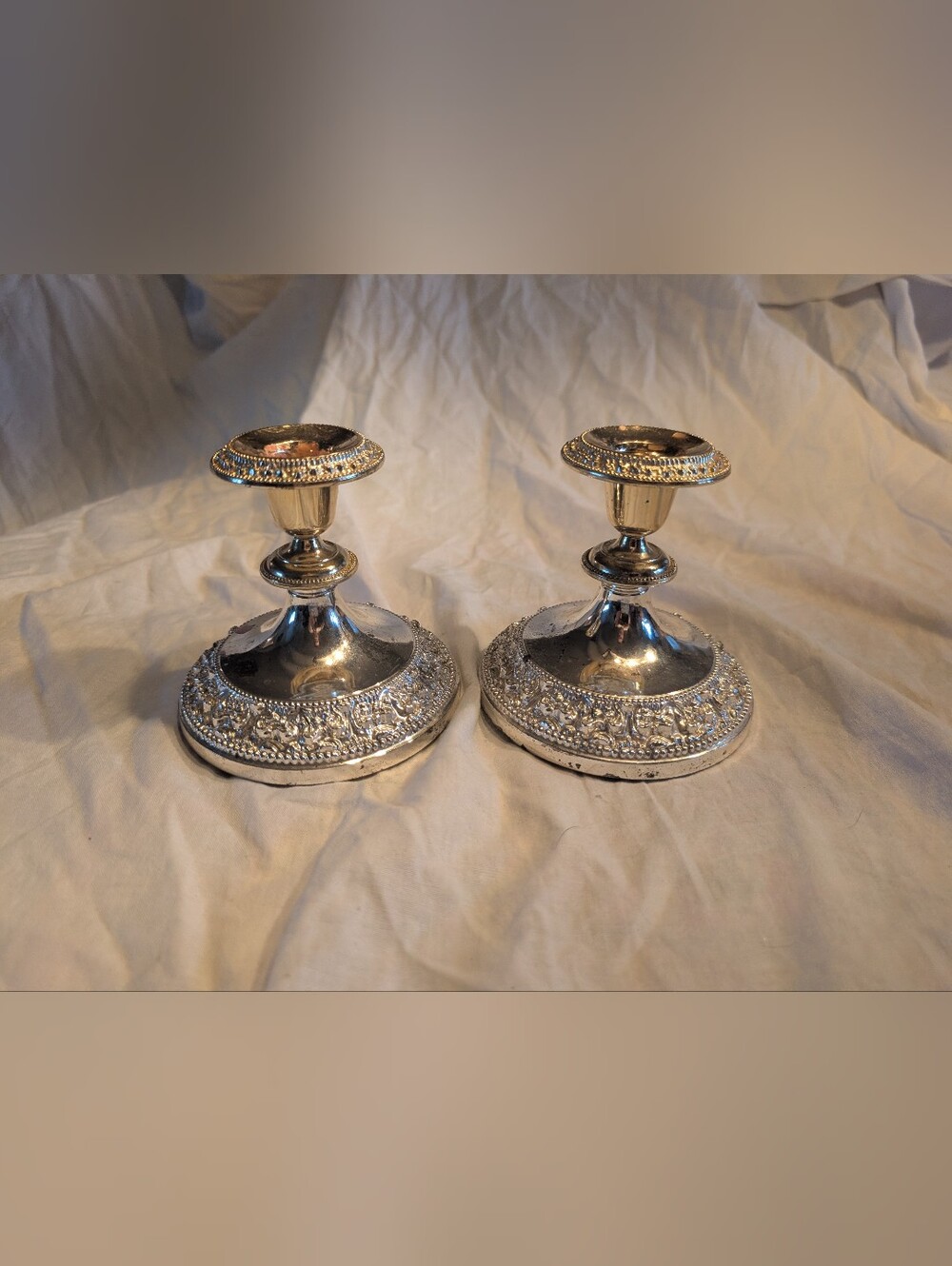 2/40$ Vintage two tone (Silver and Gold) Ornate Candlestick Pair